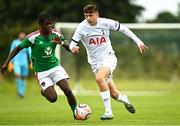 21 July 2023; Mikey Moore of Tottenham Hotspur in action against Harvey Skieters of Cork City during the friendly match between Cork City U19s and Tottenham Hotspur U18s at Bishopstown Stadium in Cork. Photo by Eóin Noonan/Sportsfile