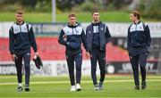 21 July 2023; Shelbourne players, from left, goalkeeper Harry Fisk, Matty Smith, Shane Griffin and Harry Wood arrive before the Sports Direct Men’s FAI Cup First Round match between Bohemians and Shelbourne at Dalymount Park in Dublin. Photo by Seb Daly/Sportsfile