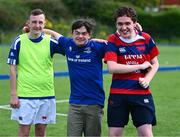 21 July 2023; Participants, from left, Nicholas Scanlon, Liam Toolin and Gavin Kilbride during a Leinster Rugby Inclusion Camp at Clontarf RFC in Dublin. Photo by Piaras Ó Mídheach/Sportsfile