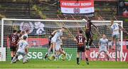 21 July 2023; Jonathan Afolabi of Bohemians, 9, scores his side's first goal during the Sports Direct Men’s FAI Cup First Round match between Bohemians and Shelbourne at Dalymount Park in Dublin. Photo by Seb Daly/Sportsfile