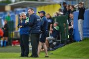 22 July 2023; Limerick manager Graham Shine, second from left, during the TG4 LGFA All-Ireland Junior Championship semi-final match between Limerick and Fermanagh at Glennon Brothers Pearse Park in Longford. Photo by David Fitzgerald/Sportsfile