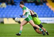 22 July 2023; Cathy Mee of Limerick in action against Roisin Gleeson of Fermanagh during the TG4 LGFA All-Ireland Junior Championship semi-final match between Limerick and Fermanagh at Glennon Brothers Pearse Park in Longford. Photo by David Fitzgerald/Sportsfile
