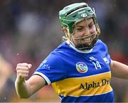 22 July 2023; Cait Devane of Tipperary celebrates scoring her side's first goal during the All-Ireland Camogie Championship semi-final match between Tipperary and Waterford at UPMC Nowlan Park in Kilkenny. Photo by Piaras Ó Mídheach/Sportsfile