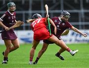 22 July 2023; Aoife Donohue of Galway in action against Laura Hayes of Cork during the All-Ireland Camogie Championship semi-final match between Cork and Galway at UPMC Nowlan Park in Kilkenny. Photo by Piaras Ó Mídheach/Sportsfile