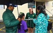 23 July 2023; Ireland captain Laura Delany meets with supporters before the Certa Women’s One Day International Challenge match between Ireland and Australia at Castle Avenue Cricket Ground in Dublin. Photo by Seb Daly/Sportsfile
