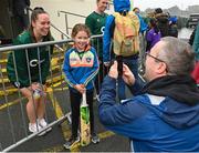 23 July 2023; Ireland captain Laura Delany meets with supporters before the Certa Women’s One Day International Challenge match between Ireland and Australia at Castle Avenue Cricket Ground in Dublin. Photo by Seb Daly/Sportsfile