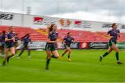 23 July 2023; Therese Kinnevey of Galway United, centre, warms up with team-mates before the 2023 AVENIR Sports All-Island Cup final match between Cliftonville and Galway United at The Showgrounds in Sligo. Photo by Michael P Ryan/Sportsfile