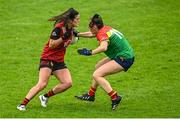 23 July 2023; Vivienne McCormack of Down in action against Niamh Forde of Carlow during the TG4 LGFA All-Ireland Junior Championship semi-final match between Down and Carlow at Parnell Park in Dublin. Photo by Eóin Noonan/Sportsfile
