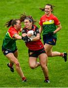 23 July 2023; Aimee Greene of Down in action against Roisin Bailey of Carlow during the TG4 LGFA All-Ireland Junior Championship semi-final match between Down and Carlow at Parnell Park in Dublin. Photo by Eóin Noonan/Sportsfile