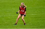 23 July 2023; Natalie McKibbin of Down celebrates a late goal during the TG4 LGFA All-Ireland Junior Championship semi-final match between Down and Carlow at Parnell Park in Dublin. Photo by Eóin Noonan/Sportsfile
