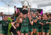 23 July 2023; Galway United captain Lynsey McKey lifts the cup after the 2023 AVENIR Sports All-Island Cup final match between Cliftonville and Galway United at The Showgrounds in Sligo. Photo by Michael P Ryan/Sportsfile