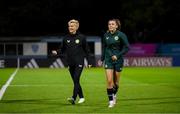 25 July 2023; Manager Vera Pauw, left, with Abbie Larkin during a Republic of Ireland training session at Dorrien Gardens in Perth, Australia, ahead of their second Group B match of the FIFA Women's World Cup 2023, against Canada. Photo by Stephen McCarthy/Sportsfile