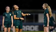 25 July 2023; Katie McCabe with Megan Connolly, right, and Denise O'Sullivan, left, during a Republic of Ireland training session at Dorrien Gardens in Perth, Australia, ahead of their second Group B match of the FIFA Women's World Cup 2023, against Canada. Photo by Stephen McCarthy/Sportsfile