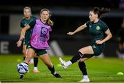25 July 2023; Lucy Quinn, right, and Kyra Carusa during a Republic of Ireland training session at Dorrien Gardens in Perth, Australia, ahead of their second Group B match of the FIFA Women's World Cup 2023, against Canada. Photo by Stephen McCarthy/Sportsfile