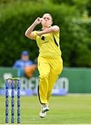25 July 2023; Kim Garth of Australia bowls during match two of the Certa Women’s One Day International Challenge between Ireland and Australia at Castle Avenue in Dublin. Photo by Sam Barnes/Sportsfile