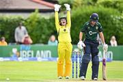 25 July 2023; Australia wicketkeeper Alyssa Healy appeals for LBW against Gaby Lewis of Ireland during match two of the Certa Women’s One Day International Challenge between Ireland and Australia at Castle Avenue in Dublin. Photo by Sam Barnes/Sportsfile