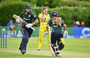 25 July 2023; Georgia Wareham of Australia reacts to a delivery during match two of the Certa Women’s One Day International Challenge between Ireland and Australia at Castle Avenue in Dublin. Photo by Sam Barnes/Sportsfile