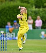 25 July 2023; Georgia Wareham of Australia bowls during match two of the Certa Women’s One Day International Challenge between Ireland and Australia at Castle Avenue in Dublin. Photo by Sam Barnes/Sportsfile