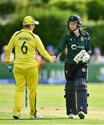 25 July 2023; Georgina Dempsey of Ireland shakes hands with Beth Mooney of Australia  after match two of the Certa Women’s One Day International Challenge between Ireland and Australia at Castle Avenue in Dublin. Photo by Sam Barnes/Sportsfile