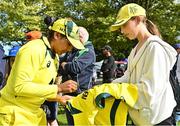 25 July 2023; Alana King of Australia signs an autograph for a supporter after match two of the Certa Women’s One Day International Challenge between Ireland and Australia at Castle Avenue in Dublin. Photo by Sam Barnes/Sportsfile