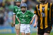 23 July 2023; Cillian Beilliú, Gaelscoil an Chaistil, Baile an Chaistil, Aontroim, representing Limerick, during the INTO Cumann na mBunscol GAA Respect Exhibition Go Games at the GAA Hurling All-Ireland Senior Championship final match between Kilkenny and Limerick at Croke Park in Dublin. Photo by Piaras Ó Mídheach/Sportsfile