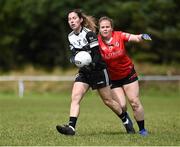 27 July 2023; Océane Henry of Brittany in action against Sarah Batley of Canada during day four of the FRS Recruitment GAA World Games 2023 at the Owenbeg Centre of Excellence in Dungiven, Derry. Photo by Piaras Ó Mídheach/Sportsfile