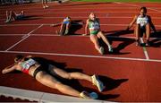 27 July 2023; Enya Silkena of Team Ireland, 314, after competing in the girls heptathlon 800m during day four of the 2023 Summer European Youth Olympic Festival at Poljane Athletics Stadium in Maribor, Slovenia. Photo by Tyler Miller/Sportsfile