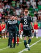 27 July 2023; Shamrock Rovers manager Stephen Bradley watches on during the UEFA Europa Conference League Second Qualifying Round First Leg match between Ferencvaros and Shamrock Rovers at Ferencváros Stadion in Budapest, Hungary. Photo by David Balogh/Sportsfile