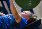 27 July 2023; Jess Keating during a Leinster Rugby women's gym at the Ken Wall Centre of Excellence in Dublin. Photo by Seb Daly/Sportsfile