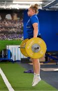 27 July 2023; Jess Keating during a Leinster Rugby women's gym at the Ken Wall Centre of Excellence in Dublin. Photo by Seb Daly/Sportsfile