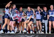 27 July 2023; New York Liberty celebrate after winning the Ladies Football Shield Final during day four of the FRS Recruitment GAA World Games 2023 at the Owenbeg Centre of Excellence in Dungiven, Derry. Photo by Piaras Ó Mídheach/Sportsfile