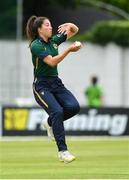 28 July 2023; Ireland bowler Ava Canning during match three of the Certa Women’s One Day International Challenge series between Ireland and Australia at Castle Avenue Cricket Ground in Dublin. Photo by Seb Daly/Sportsfile