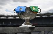 28 July 2023; The Sam Maguire cup is pictured with the jerseys of Dublin and Kerry ahead of the GAA All-Ireland Senior Football Championship Final between Dublin and Kerry at Croke Park on Sunday. Photo by David Fitzgerald/Sportsfile