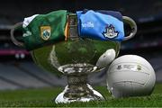 28 July 2023; The Sam Maguire cup is pictured with the jerseys of Dublin and Kerry ahead of the GAA All-Ireland Senior Football Championship Final between Dublin and Kerry at Croke Park on Sunday. Photo by David Fitzgerald/Sportsfile