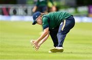28 July 2023; Laura Delany of Ireland fields the ball during match three of the Certa Women’s One Day International Challenge series between Ireland and Australia at Castle Avenue Cricket Ground in Dublin. Photo by Seb Daly/Sportsfile