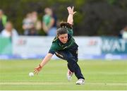 28 July 2023; Arlene Kelly of Ireland attempts to field the ball during match three of the Certa Women’s One Day International Challenge series between Ireland and Australia at Castle Avenue Cricket Ground in Dublin. Photo by Seb Daly/Sportsfile