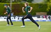 28 July 2023; Ireland bowler Georgina Dempsey during match three of the Certa Women’s One Day International Challenge series between Ireland and Australia at Castle Avenue Cricket Ground in Dublin. Photo by Seb Daly/Sportsfile