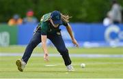 28 July 2023; Orla Prendergast of Ireland fields the ball during match three of the Certa Women’s One Day International Challenge series between Ireland and Australia at Castle Avenue Cricket Ground in Dublin. Photo by Seb Daly/Sportsfile