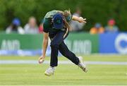 28 July 2023; Orla Prendergast of Ireland fields the ball during match three of the Certa Women’s One Day International Challenge series between Ireland and Australia at Castle Avenue Cricket Ground in Dublin. Photo by Seb Daly/Sportsfile