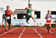 28 July 2023; Davey Davitt of Team Ireland competes in the boy's 400m hurdles final during day five of the 2023 Summer European Youth Olympic Festival at Poljane Athletics Stadium in Maribor, Slovenia. Photo by Tyler Miller/Sportsfile