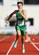 28 July 2023; Davey Davitt of Team Ireland competes in the boy's 400m hurdles final during day five of the 2023 Summer European Youth Olympic Festival at Poljane Athletics Stadium in Maribor, Slovenia. Photo by Tyler Miller/Sportsfile