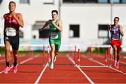 28 July 2023; Davey Davitt of Team Ireland competes in the boy's 400m hurdles final during day five of the 2023 Summer European Youth Olympic Festival at Poljane Athletics Stadium in Maribor, Slovenia. Photo by Tyler Miller/Sportsfile