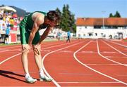 28 July 2023; Davey Davitt of Team Ireland after competing in the boy's 400m hurdles final during day five of the 2023 Summer European Youth Olympic Festival at Poljane Athletics Stadium in Maribor, Slovenia. Photo by Tyler Miller/Sportsfile