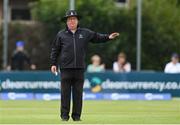 28 July 2023; Umpire Jareth McCready during match three of the Certa Women’s One Day International Challenge series between Ireland and Australia at Castle Avenue Cricket Ground in Dublin. Photo by Seb Daly/Sportsfile