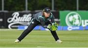 28 July 2023; Shauna Kavanagh of Ireland before match three of the Certa Women’s One Day International Challenge series between Ireland and Australia at Castle Avenue Cricket Ground in Dublin. Photo by Seb Daly/Sportsfile