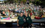 30 July 2023; Manager Vera Pauw and captain Katie McCabe during a Republic of Ireland visit to the FIFA Fan Festival at South Bank Parklands in Brisbane, Australia, ahead of their final Group B match of the FIFA Women's World Cup 2023, against Nigeria. Photo by Stephen McCarthy/Sportsfile