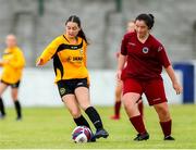 30 July 2023; Ciara Ryan of North Tipperary Schoolchildrens Football League in action against Abby Kavanagh of Galway District League during the FAI Women's U19 Inter-League Cup match between North Tipperary Schoolchildrens Football League and Galway District League at Jackman Park in Limerick. Photo by Michael P Ryan/Sportsfile