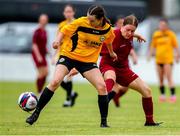 30 July 2023; Katie Carr of North Tipperary Schoolchildrens Football League in action against Ruby Mullen of Galway District League during the FAI Women's U19 Inter-League Cup match between North Tipperary Schoolchildrens Football League and Galway District League at Jackman Park in Limerick. Photo by Michael P Ryan/Sportsfile