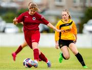 30 July 2023; Amy Coffey of Galway District League in action against Amy O'Connell of North Tipperary Schoolchildrens Football League during the FAI Women's U19 Inter-League Cup match between North Tipperary Schoolchildrens Football League and Galway District League at Jackman Park in Limerick. Photo by Michael P Ryan/Sportsfile