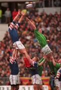 7 March 1998; Malcolm O'Kelly of Ireland and Olivier Brouzet of France contest a lineout during the Five Nations Rugby Championship match between France and Ireland at the Stade De France in Paris, France. Photo by Brendan Moran/Sportsfile